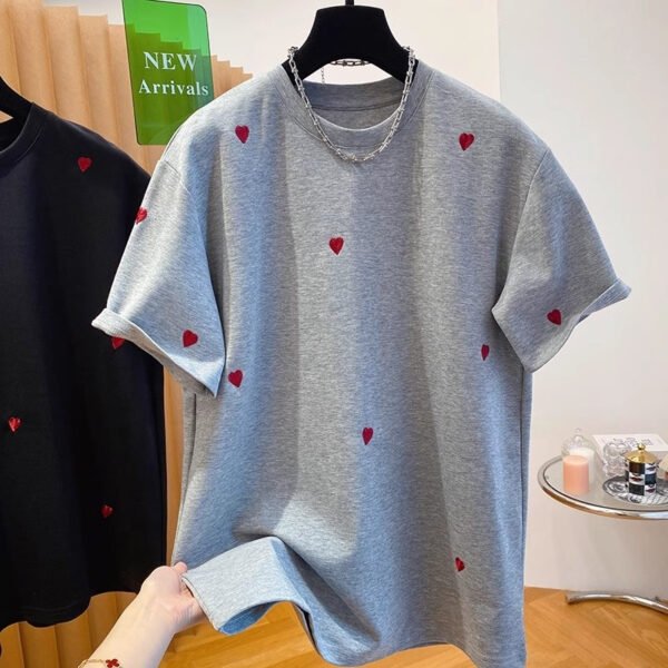 women shirt2 Custom Women’s Embroidered Heart Loose T-Shirt