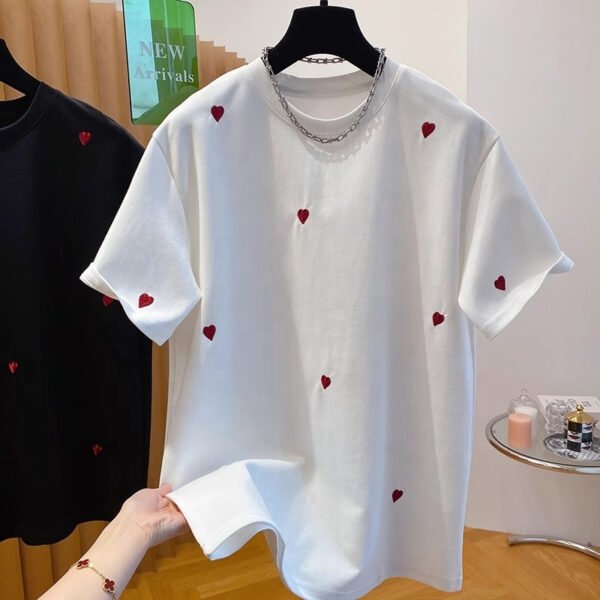 women shirt3 Custom Women’s Embroidered Heart Loose T-Shirt